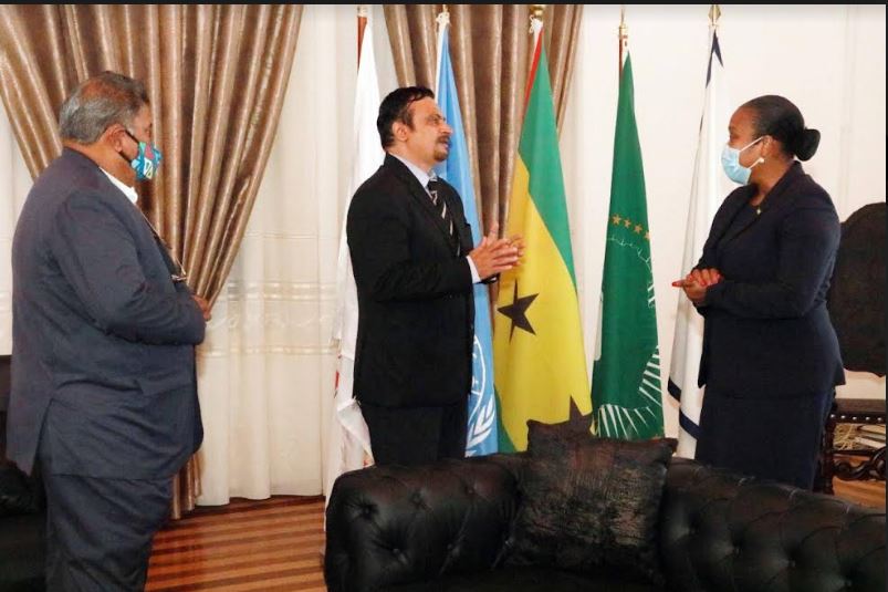 Ambassador Raghu Gururaj presented copy of Credentials to H.E. Ms. Edite do Ramos da Costa Ten-jua, Minister of Foreign Affairs, Cooperation and Communities of XVII Constitucional Government, São Tomé and Príncipe.