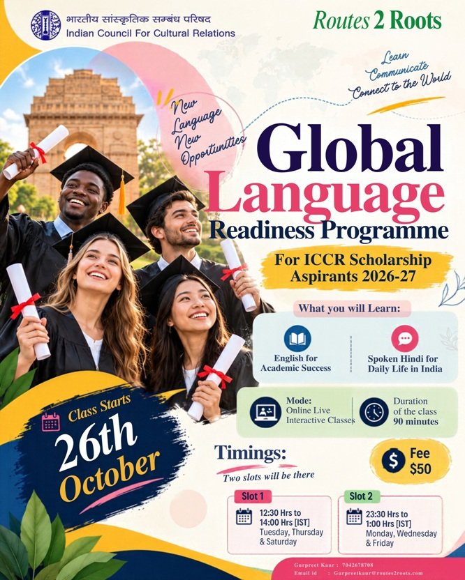 Global Language Readiness Programme 2026 conducted by Routes 2 Roots in collaboration with ICCR